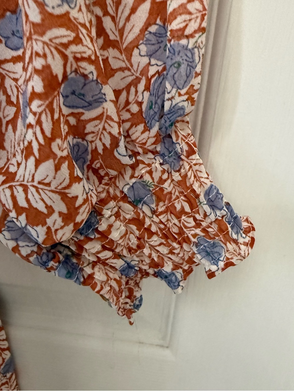 Carly Jean Los Angeles Floral Smocked Midi Dress Blue Rust Boho Small - Picture 8 of 13
